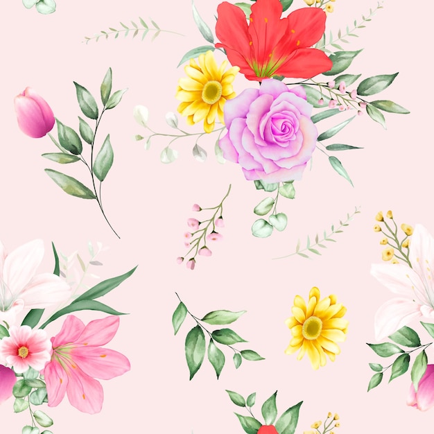 Seamless pattern beautiful flower and leaves design