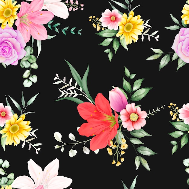 Seamless pattern beautiful flower and leaves design