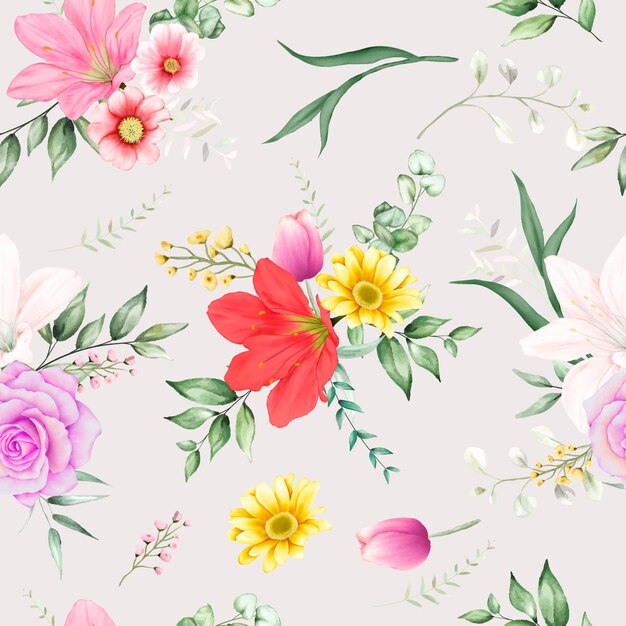 Seamless pattern beautiful flower and leaves design