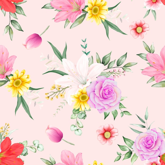 Seamless pattern beautiful flower and leaves design