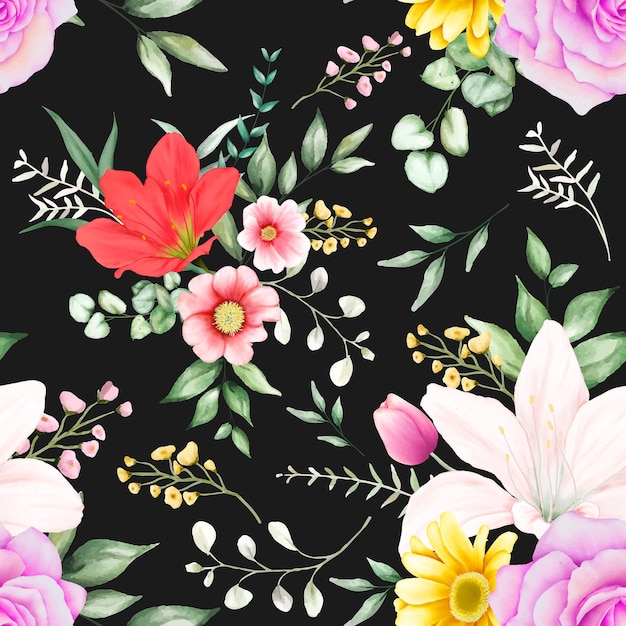 Seamless pattern beautiful flower and leaves design