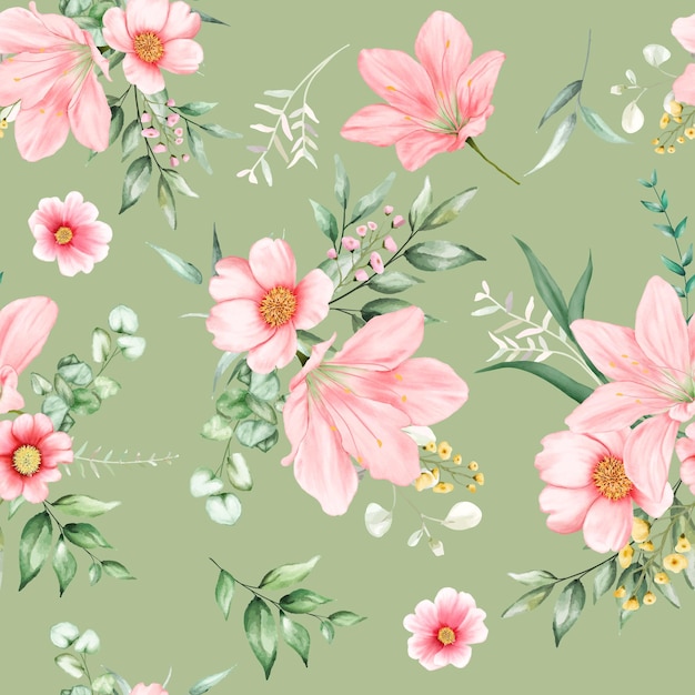 seamless pattern beautiful flower watercolor