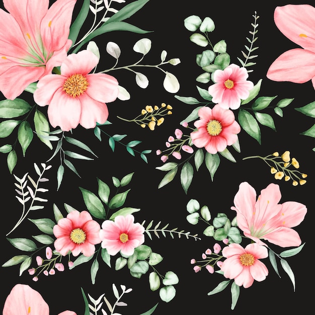 seamless pattern beautiful flower watercolor