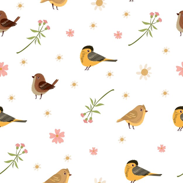 seamless pattern birds and flowers