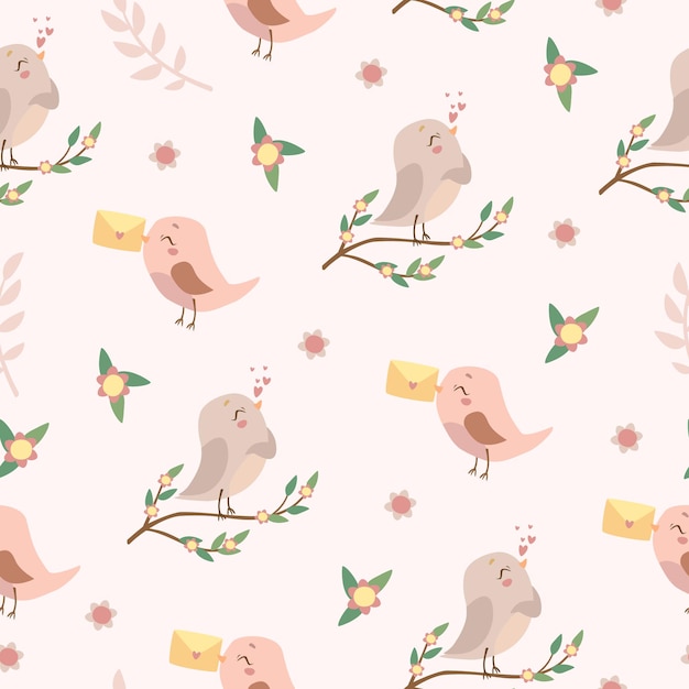 Free Vector seamless pattern of birds in love