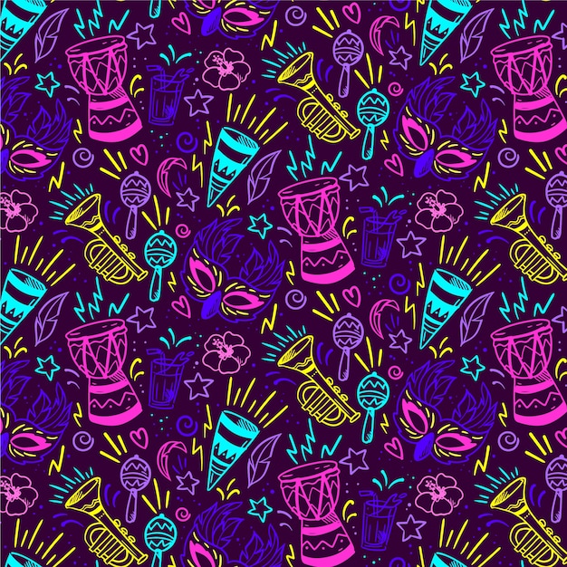 Seamless pattern brazilian carnival in vivid-colours