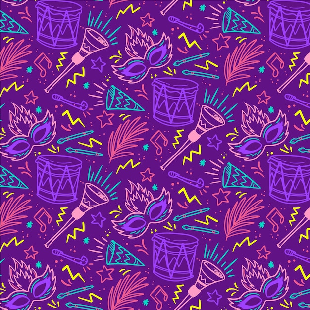 Seamless pattern brazilian carnival with masks and drums