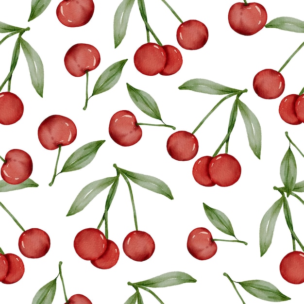 Seamless pattern of Cherry and green leaf