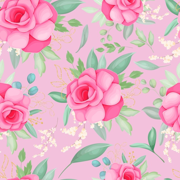 Seamless pattern design with beautiful rose flower hand drawing