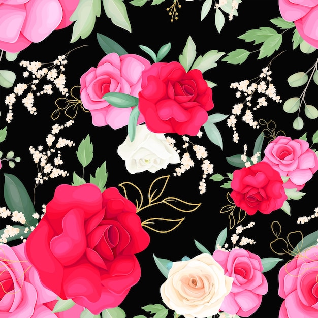 Seamless pattern design with beautiful rose flower hand drawing