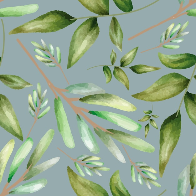 Free vector seamless pattern design with beautiful watercolor leaves