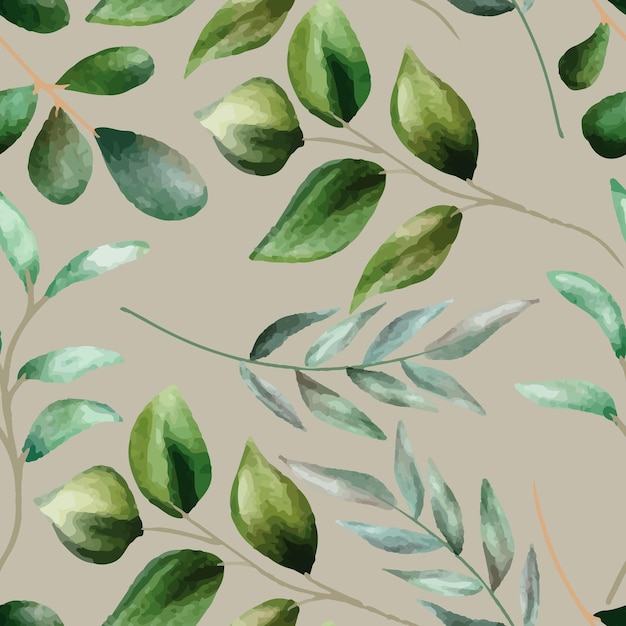 seamless pattern design with beautiful watercolor leaves