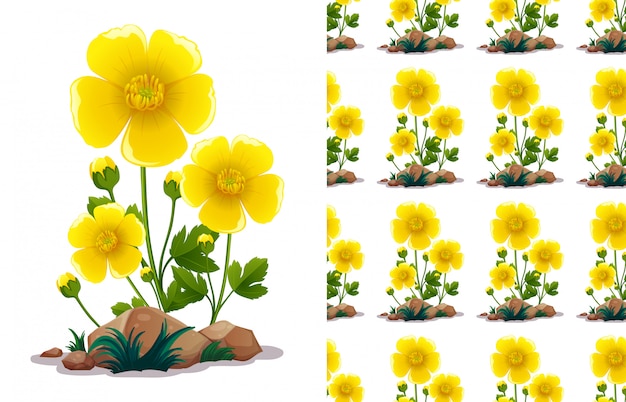 Free Vector seamless pattern design with yellow flowers and green leaves