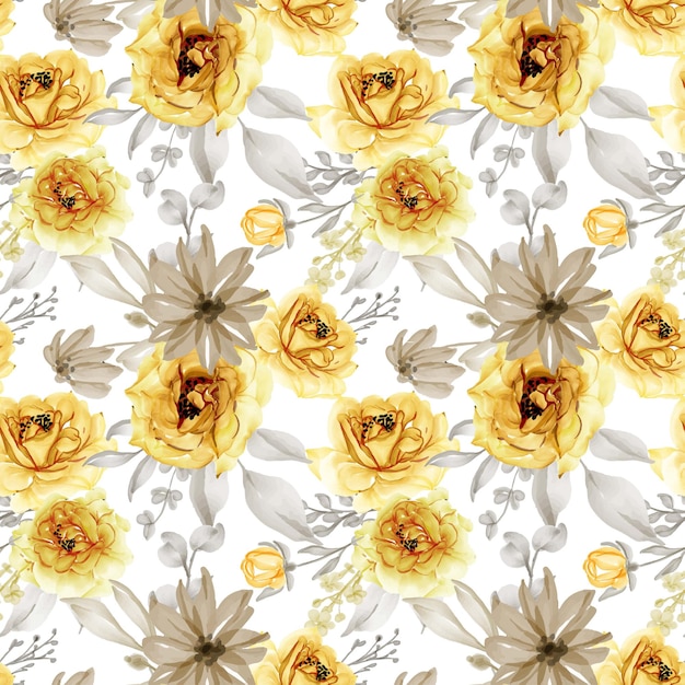 Seamless pattern of flower rose gold yellow and grey