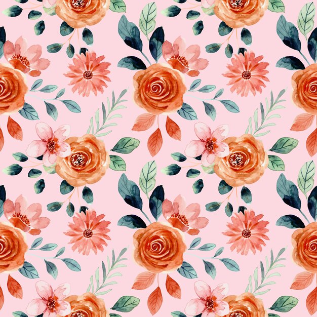 Seamless pattern of flower watercolor