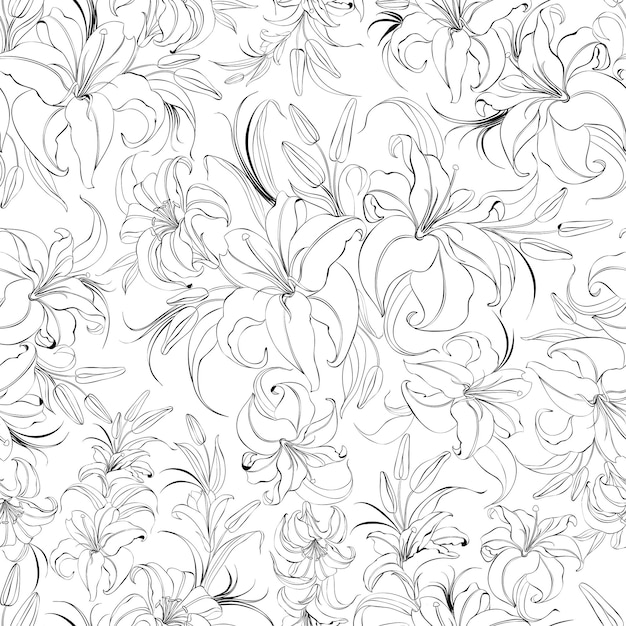 Free Vector seamless pattern from flowers of lilies on white