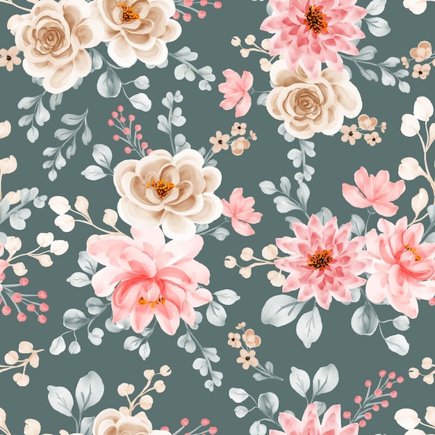 Free vector seamless pattern green with beautiful flower