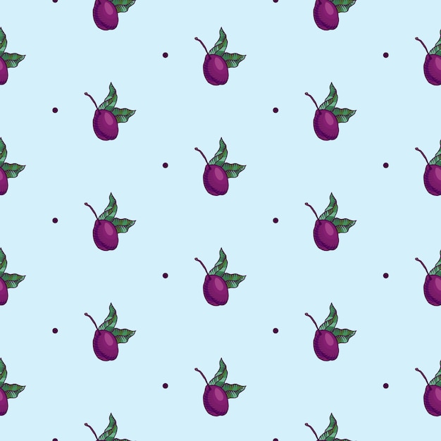 Free Vector seamless pattern of plum branch with fruit of plum