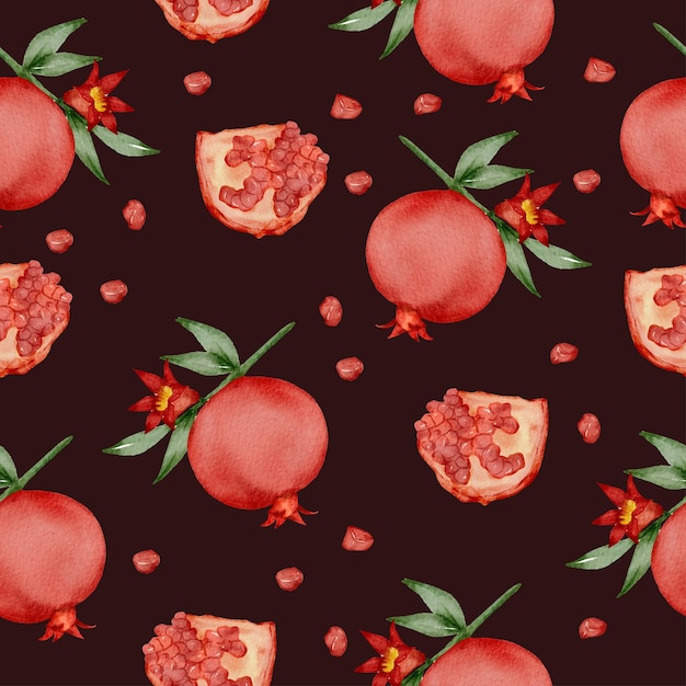 Free Vector seamless pattern of pomegranate and green leaf