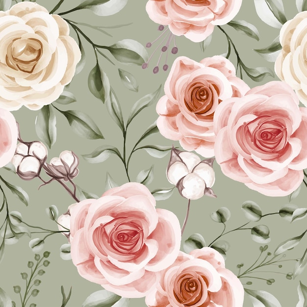 Free Vector seamless pattern soft pink peach pastel watercolor floral bohemian