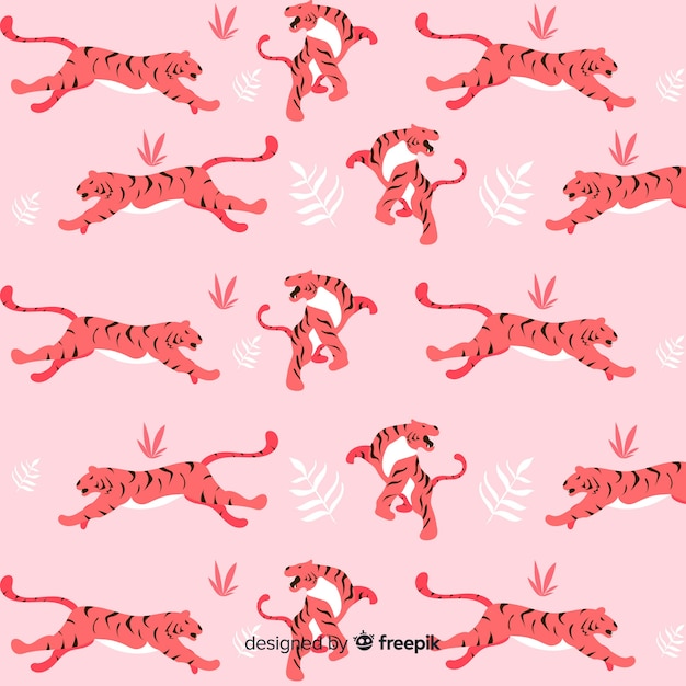 Free Vector seamless pattern of tigers in cartoon style in different positions