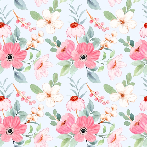 Seamless pattern of white pink floral watercolor