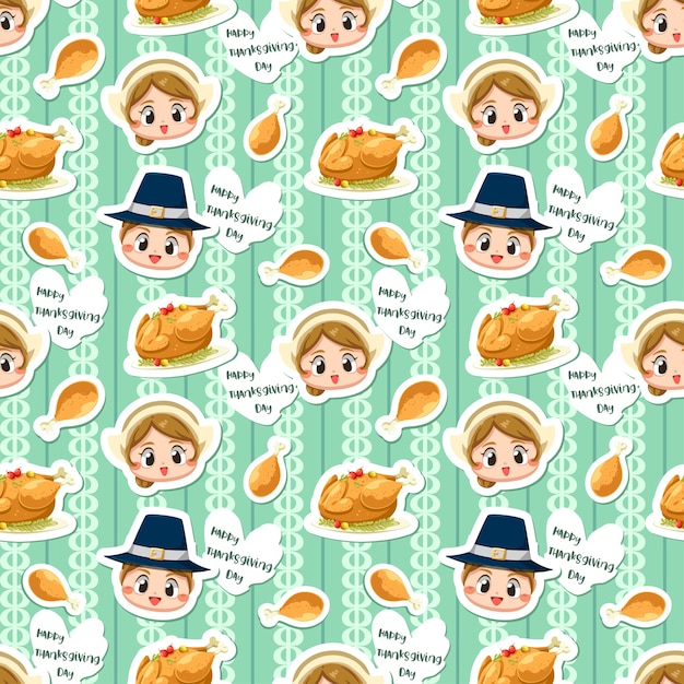 Seamless pattern with boy, girl and fried chicken.