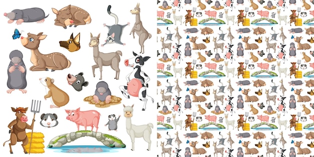 Seamless pattern with cartoon wild animals