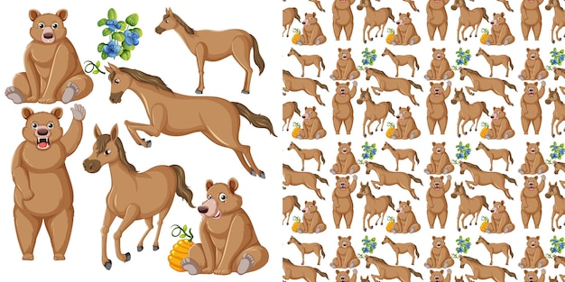 Free vector seamless pattern with cartoon wild animals