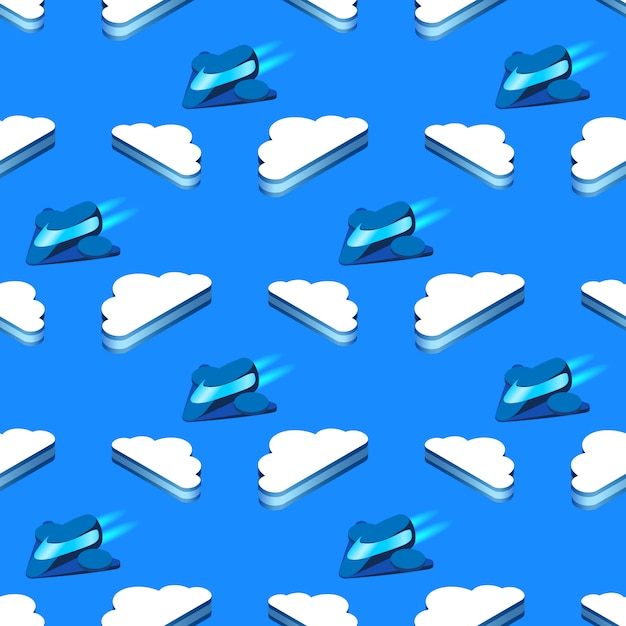 Free Vector seamless pattern with clouds and futuristic planes