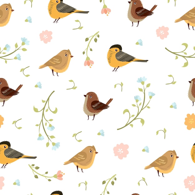 Free Vector seamless pattern with cute birds and flowers