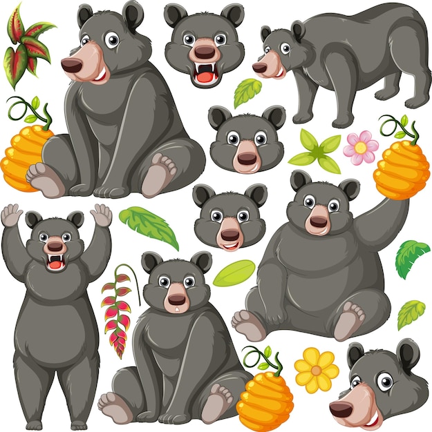 Seamless pattern with cute black bears