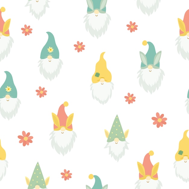 Free Vector seamless pattern with cute gnome heads