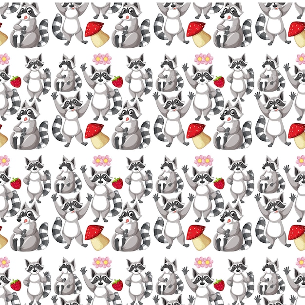 Free Vector seamless pattern with cute raccoons