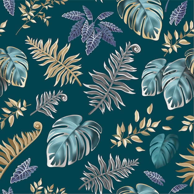 Free Vector seamless pattern with dark leaves of tropic plants.