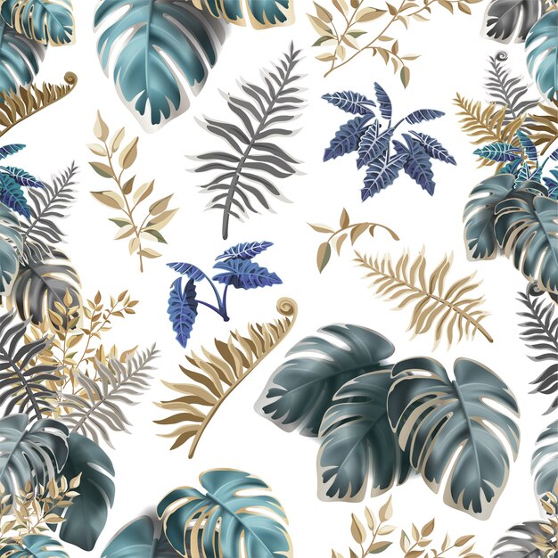 Seamless pattern with dark tropical leaves.