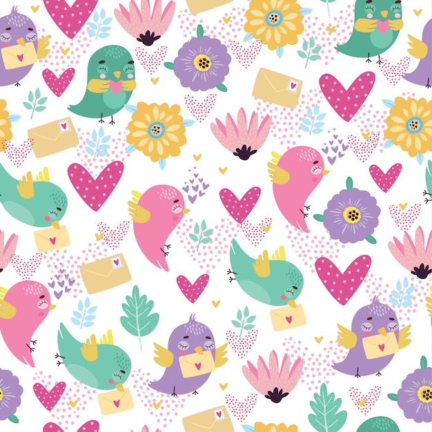 Free Vector seamless pattern with enamored birds on a white background