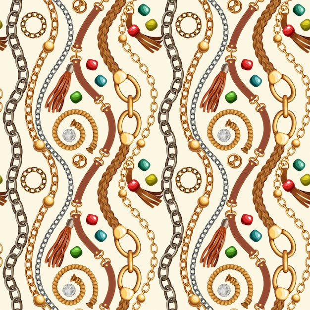 Free Vector seamless pattern with fringe, belts and chains.