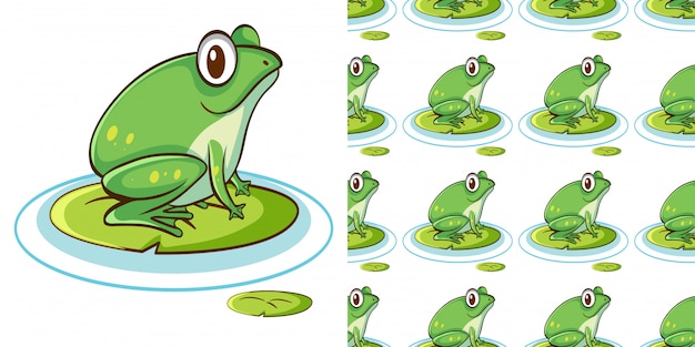 seamless pattern with green frog on water lily