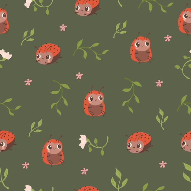 Seamless pattern with ladybugs