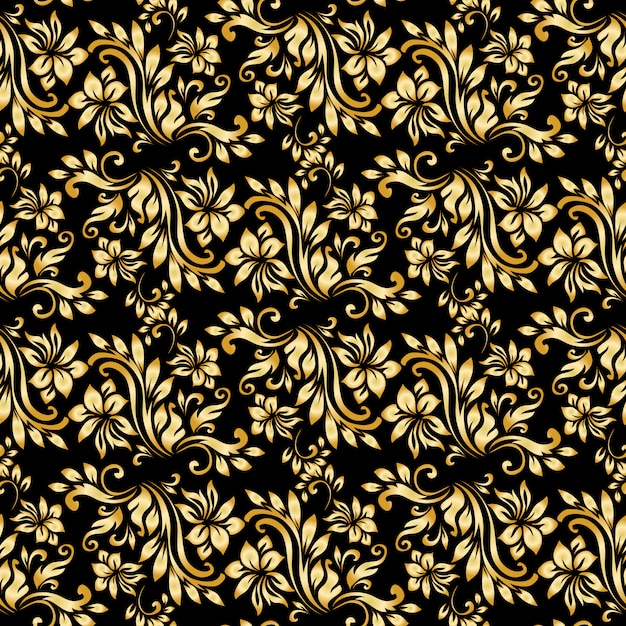 Free Vector seamless pattern with luxury damask ornament on the black background.