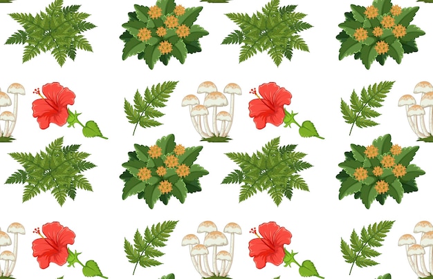 Seamless pattern with many different plants on white