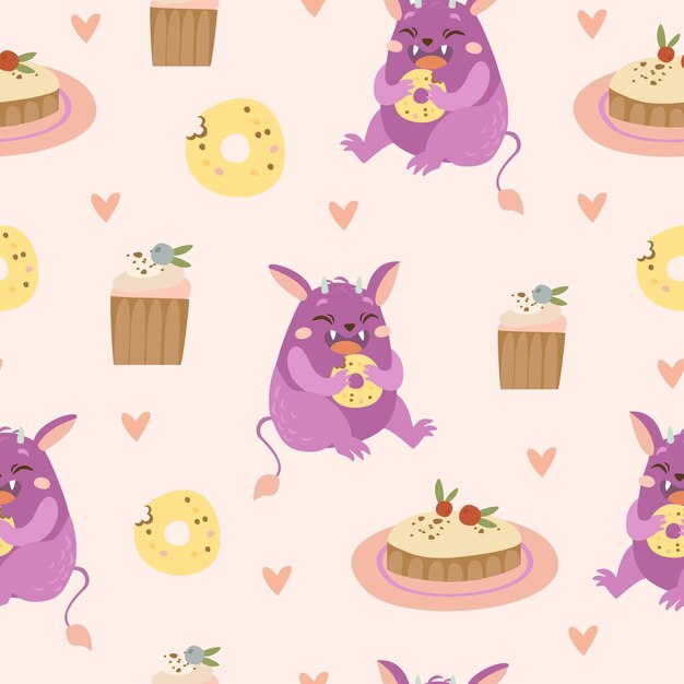 seamless pattern with monster and sweets