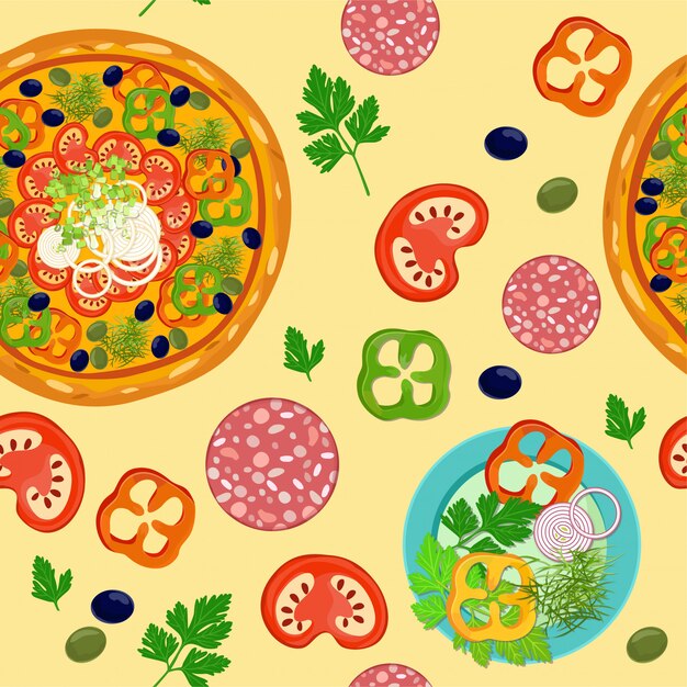 Seamless pattern with pizza.