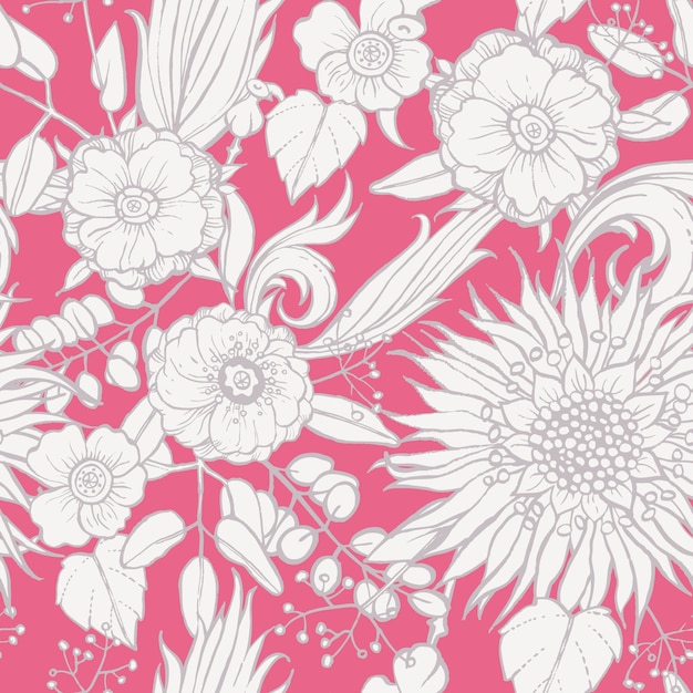 Seamless pattern with poppy seeds and sunflower