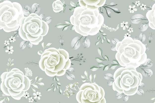 Seamless pattern with rose white and leaves green