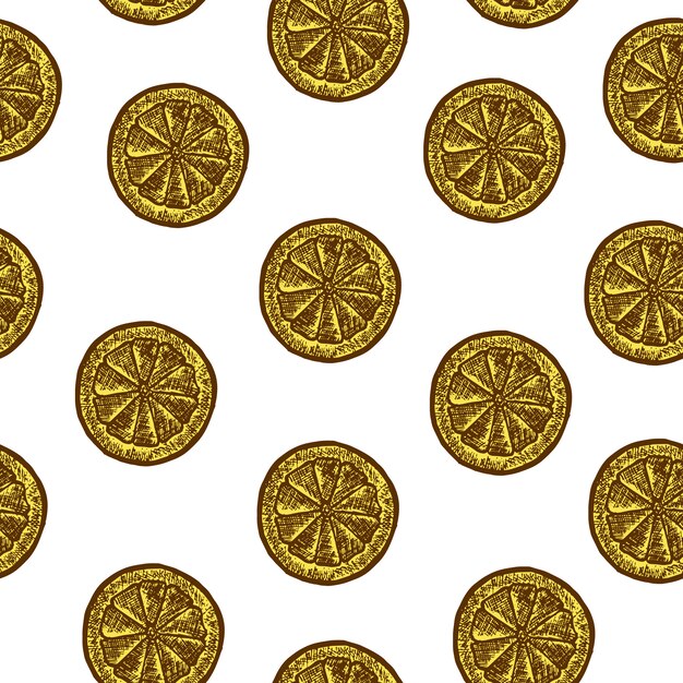 Seamless pattern with slice of lemons. Vector sketch illustration. Hand drawn