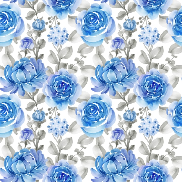 Free vector seamless pattern with spring flowers blue and leaves