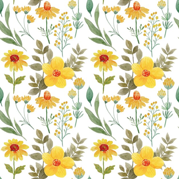 Seamless pattern of yellow flower with watercolor