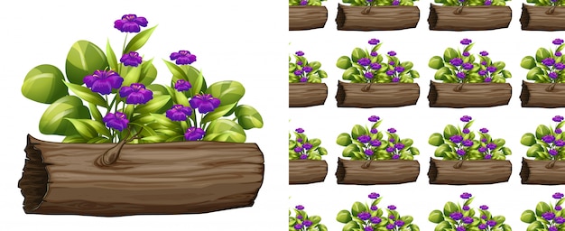 Free Vector seamless purple flowers on log